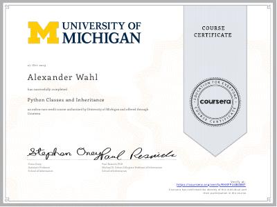 Coursera Python Classes Certificate